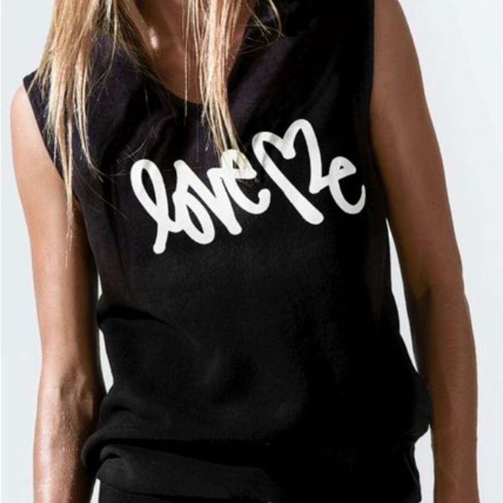 Carbon 38 Black Sleeveless Hoodie with White Script Size Medium 100% Cotton